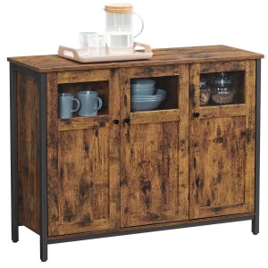 Vasagle Sideboard in Braun-Schwarz mit Glastüren, 110x75x35 cm, im Wohnzimmer.