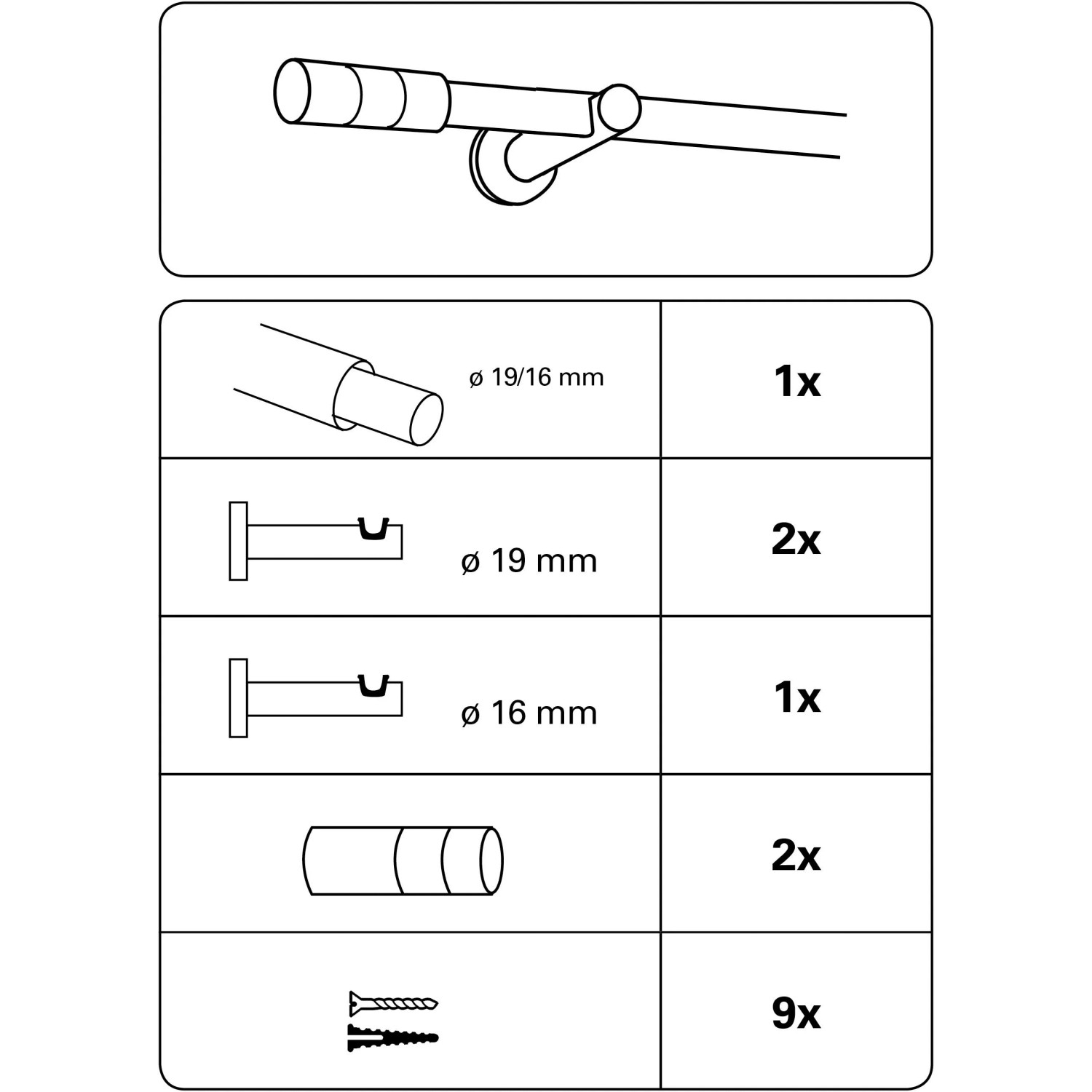 Gardinia Gardinenstangen-Set Zylinder Elba, champagnerfarben, mit Trägern und Endstücken.
