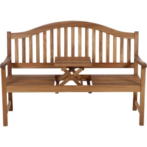 Siena Garden Pisa 3-Sitzer Gartenbank aus geöltem Akazienholz mit kleinem Tisch.