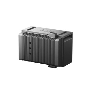 Dunkelgrauer, rechteckiger Anker Solix Erweiterungsakku BP5000 mit gerippter Oberfläche. Modulare 5 kWh Speichereinheit für Balkonkraftwerke.