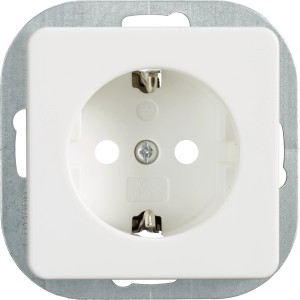 Weiße CMI Schutzkontakt Steckdose Mira zur Unterputzmontage.