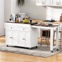 okwish Kücheninsel mit Ausziehfunktion Rollen Schubladen 112-180.5x45x92.2cm Weiß Braun_2