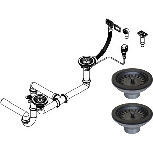 Miló Röhrensiphon-Set für Doppelbecken, mattschwarz, mit Exzenter und Ab- und Überlaufgarnitur.