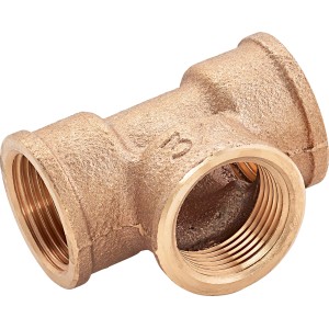 Gewinde-T-Stück aus Rotguss, 24,1 mm (Rp 3/4) für Sanitär und Heizung.