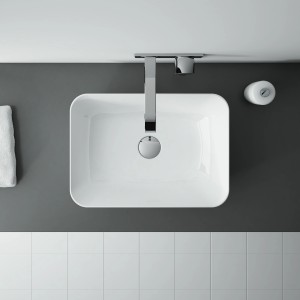 Aufsatzwaschbecken Maximus Reni, 45,5 cm, Keramik, Weiß, eckig, mit Armatur von oben.