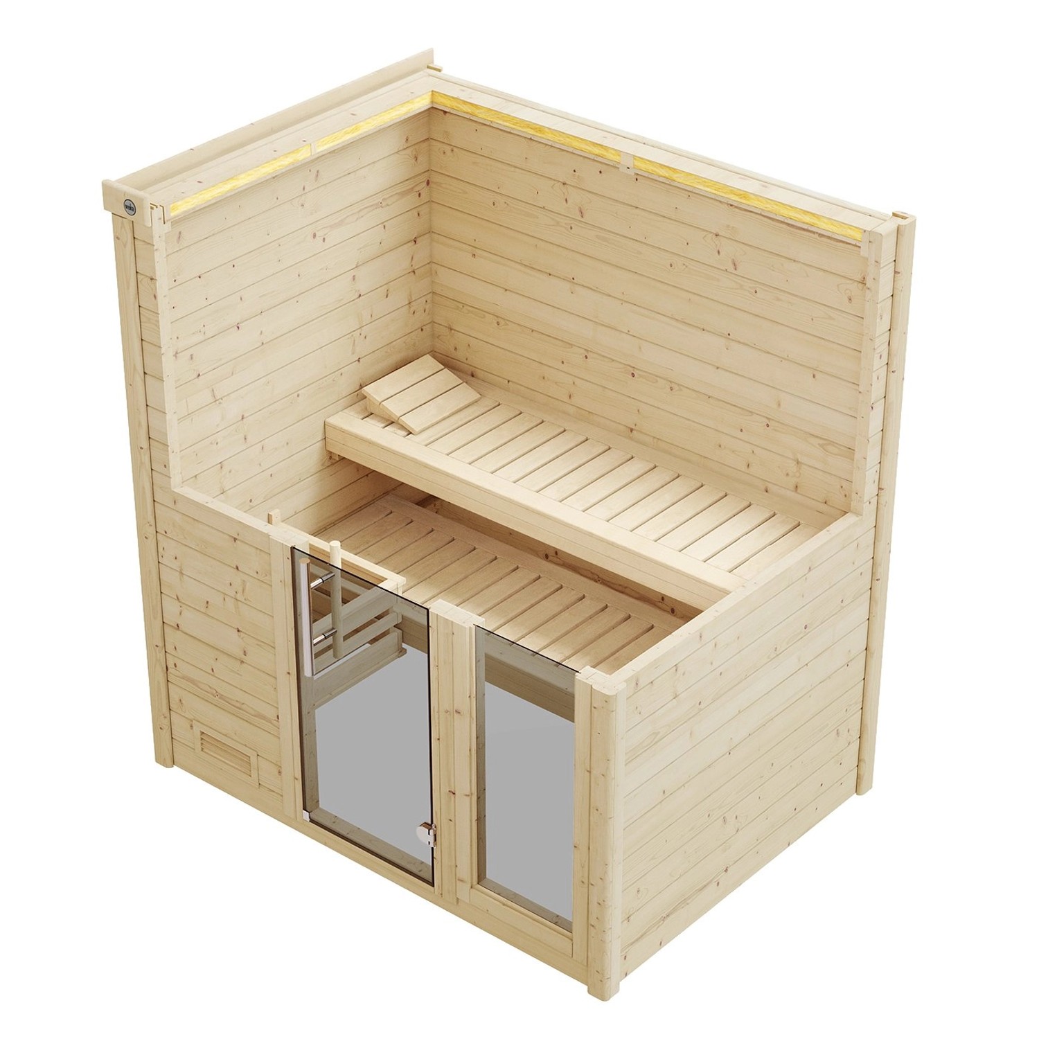 Weka Massivholzsauna Bergen mit Glastür und Fenster, 7,5 kW Ofen Sparset.