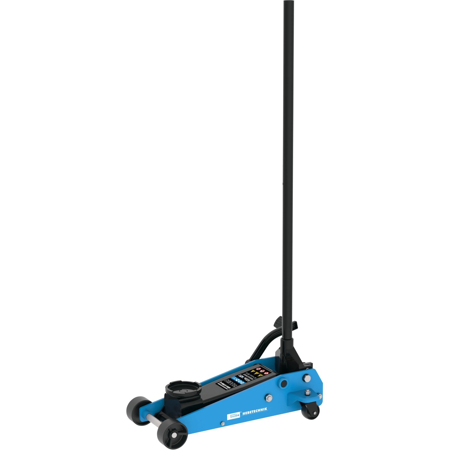 Blauer Güde Rangierwagenheber GRH 3/500 Q mit schwarzem Hebel und Rollen für Werkstatt und Garage.