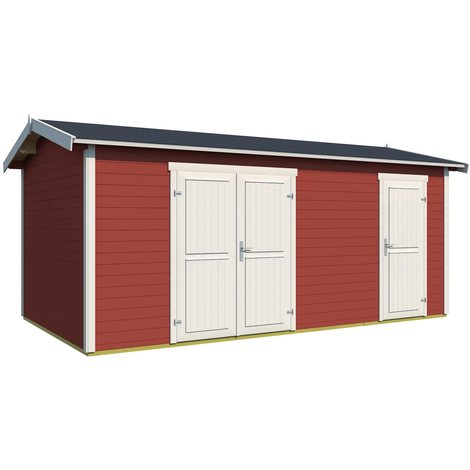 Lasita Holz-Gartenhaus Tuvalu XL in Schwedenrot mit Doppeltür und Einzeltür.