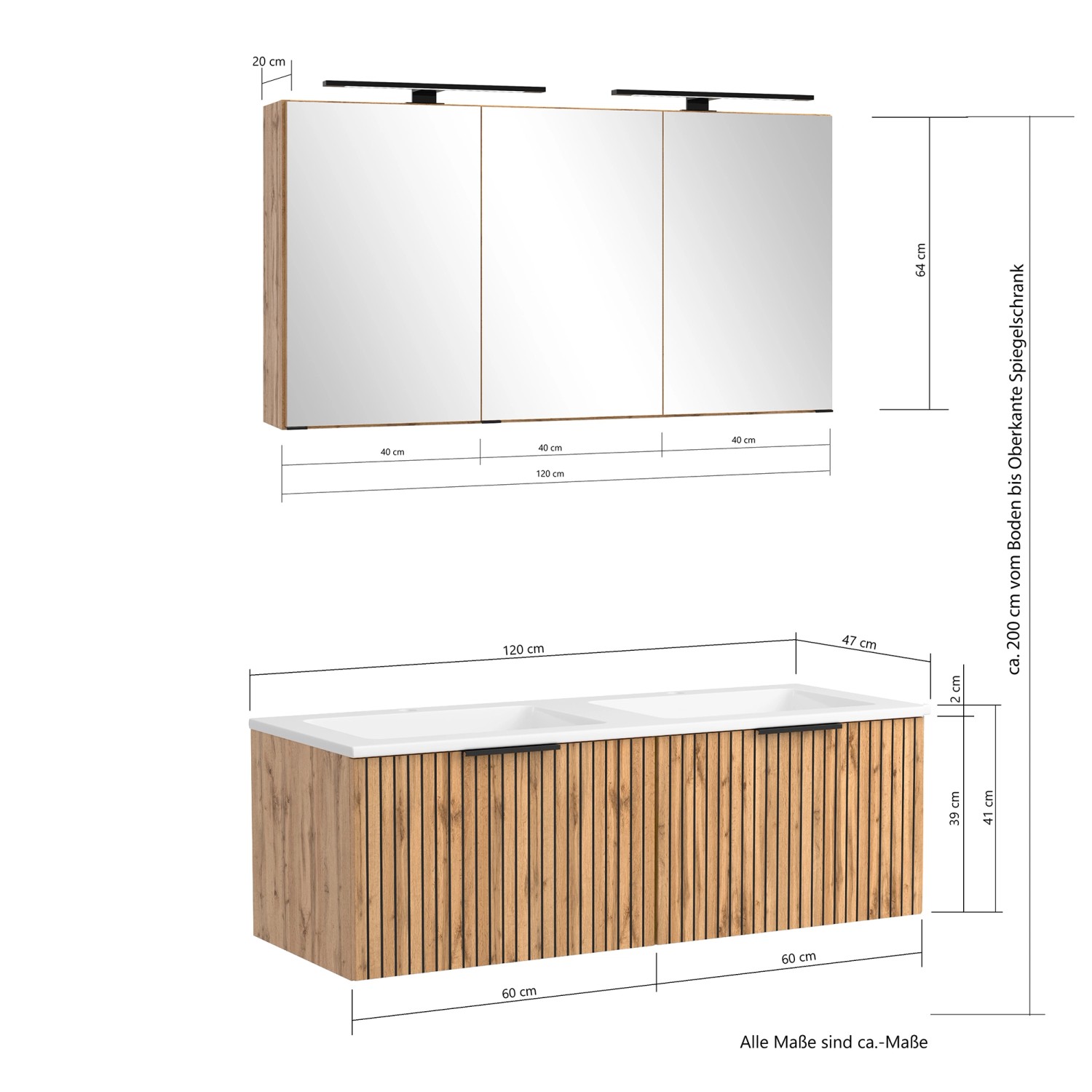 Held Möbel Waschtisch-Set Becken Weiß 200 x 120 x 47 cm Wildeiche 2-tlg._14