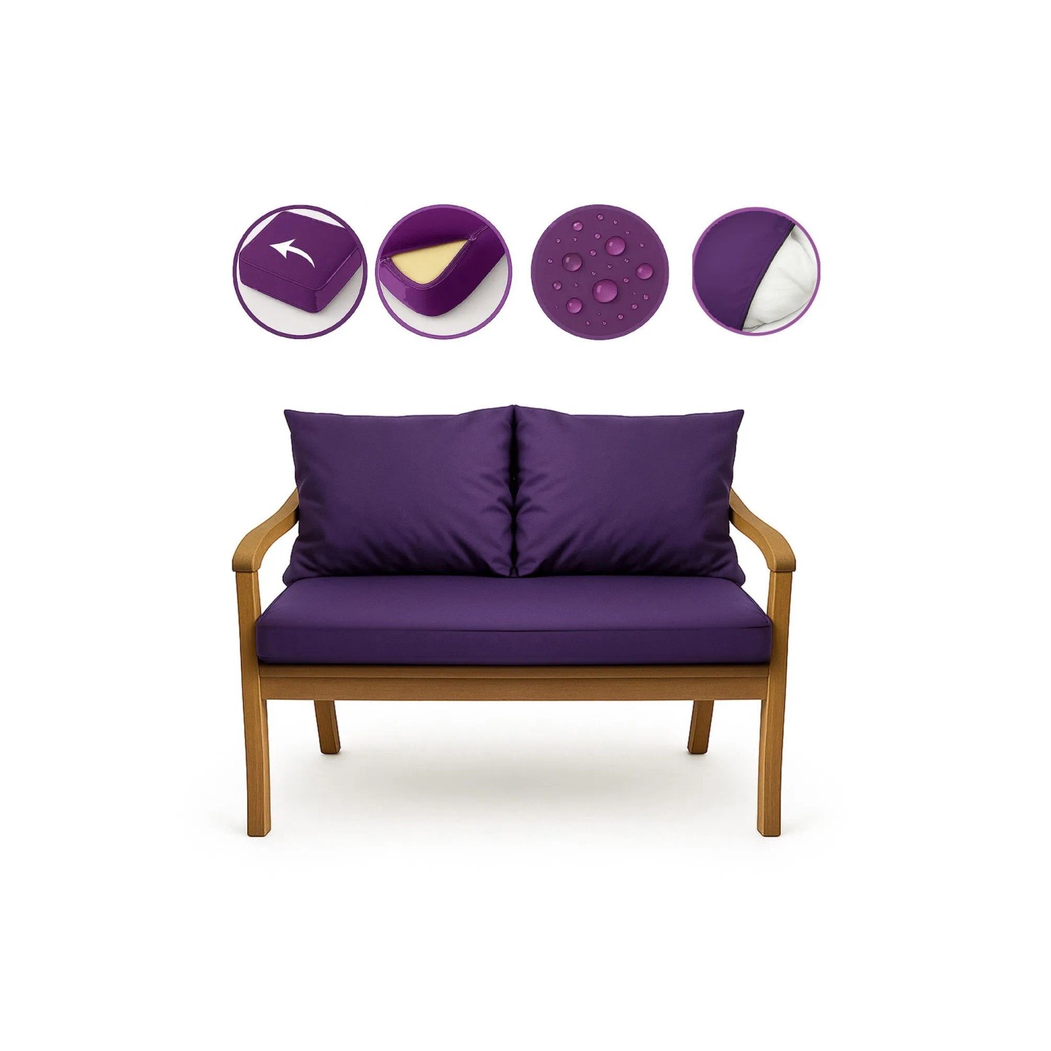 Violettes Setgarden Bankkissen-Set für 2-Sitzer Gartenbank, bestehend aus Sitz- und Rückenkissen.