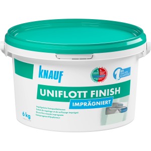 Knauf Uniflott Finish imprägniert, 6kg Eimer, gebrauchsfertige Spachtelmasse für Feuchträume.