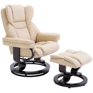 HOMCOM Relaxsessel mit Hocker Drehbar mit Liegefunktion Kunstleder Creme