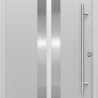 Graue Sicherheits-Haustür ThermoSpace Prime Dublin RC2 mit Edelstahlgriff und Glaseinsatz.
