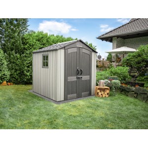 Lifetime Gerätehaus Terra, 7,02 m², Kunststoff-Gartenhaus mit Doppeltür und Fenster.