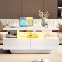 okwish Couchtisch mit LED 2 Schubladen Stauraum 90x55x41cm Hochglanz Weiß_4
