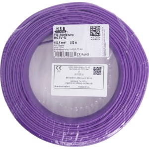 Violette Aderleitung H07V-U 2,5 mm² auf einer 100-Meter-Rolle. Ideal für Elektroinstallationen.