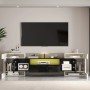 okwish TV Schrank mit LED Stauraum Glasoberfläche 200x35x60cm Hochglanz Weiß Schwarz_4