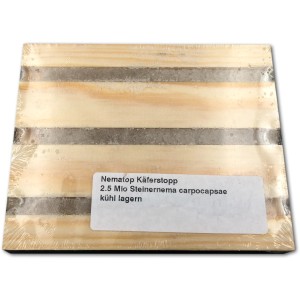 Biohelp Nematoden gegen Dickmaulrüssler-Käfer, Infektionsstation aus Holz mit Gel-Rillen.