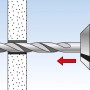 Illustration: Fischer Hohlraumdübel HM 4x45 S K Montage in Gipskartonwand mit Bohrmaschine.