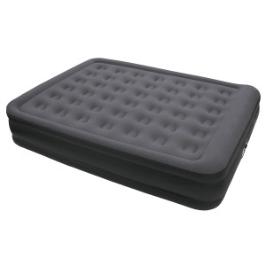 Aufblasbares Happy People Gästebett, schwarz-beige, mit beflockter Oberfläche und integrierter Pumpe.