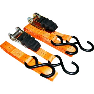 Las Spanngurt-Set, 2 orangefarbene Spanngurte mit Ratsche und Haken zur Ladungssicherung im Transport, 500 cm lang.