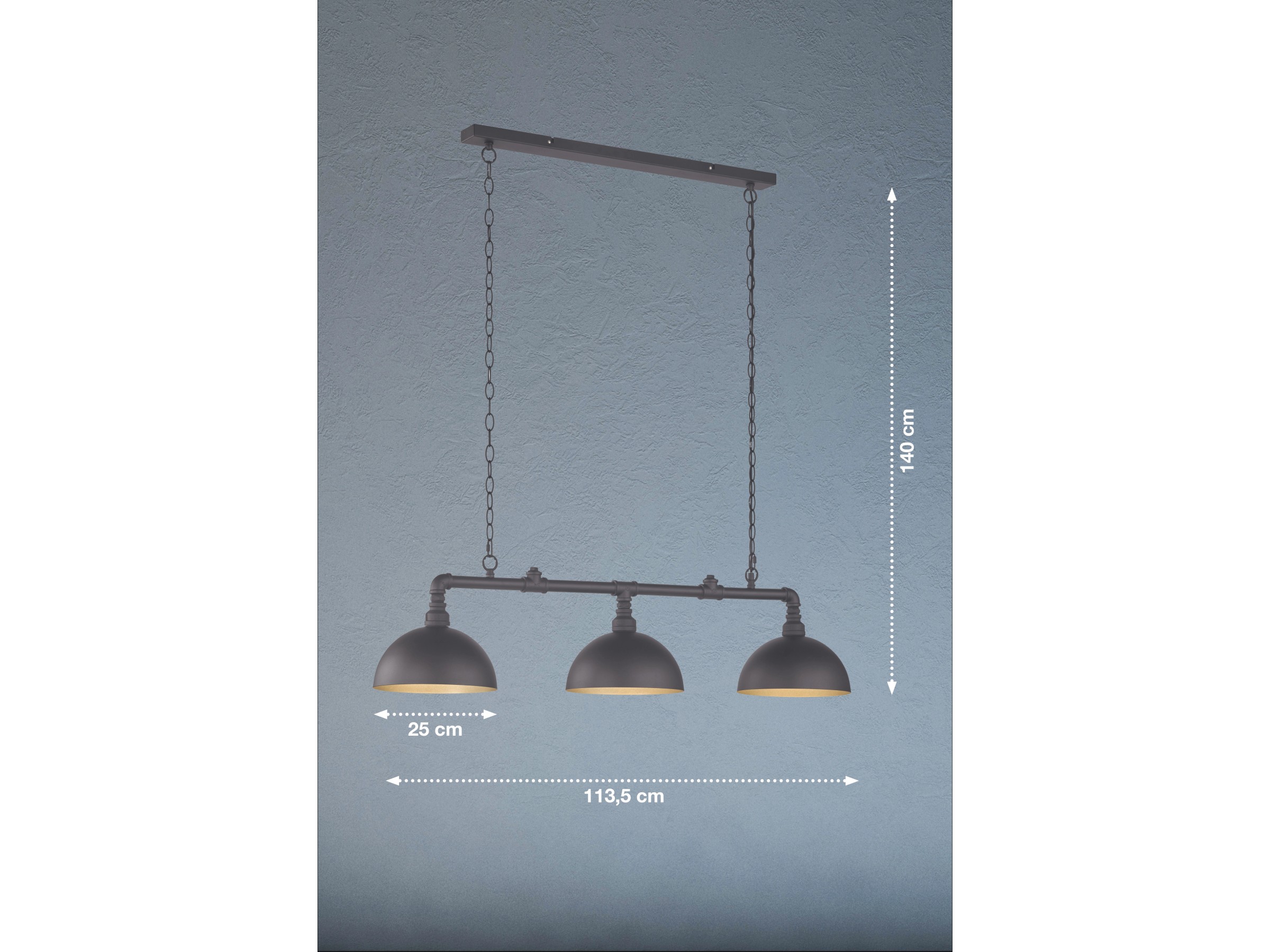 Fischer & Honsel Pendelleuchte 'Tape' – 3x E27, Rattanschirm, Schwarz, 140 Cm Höhe
