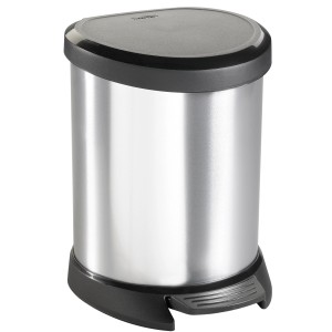 Curver Treteimer Metallics, 5 l, silber-schwarz, für Bad & Küche.