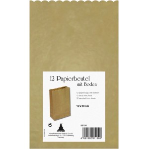 Papiertüte mit Stehboden 12 Stück Braun 20 cm x 12 cm x 6 cm