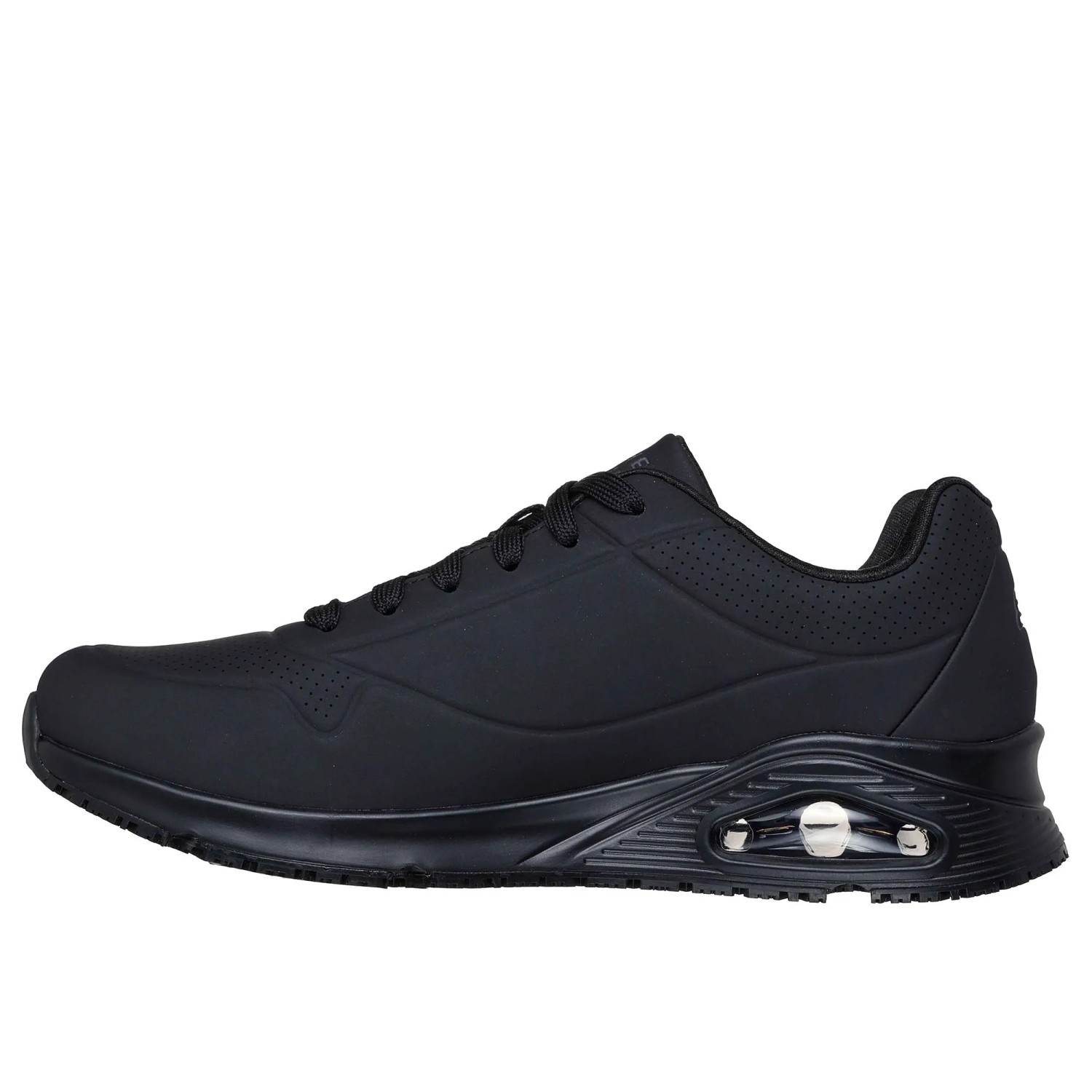 Schwarze Skechers Sutal Uno SR Herren Arbeitsschuhe mit Schnürung, Skech-Air Dämpfung und rutschhemmender Sohle.