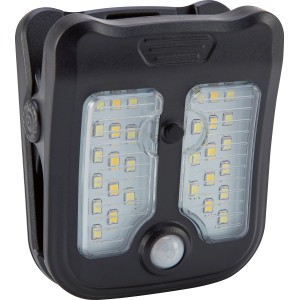 Schwarze Solar LED Gartenleuchte mit Clip-on und Bewegungsmelder. Ideal für Gartenwege.