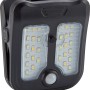 Schwarze Solar LED Gartenleuchte mit Clip-on und Bewegungsmelder. Ideal für Gartenwege.