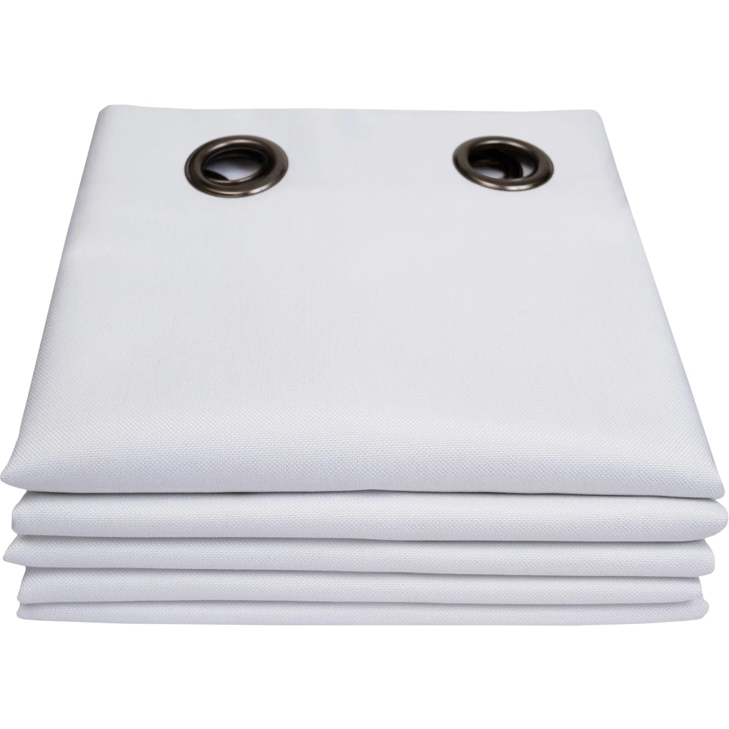 Weißer Moondream Verdunklungsvorhang (250x135 cm) mit Ösen, gestapelt.