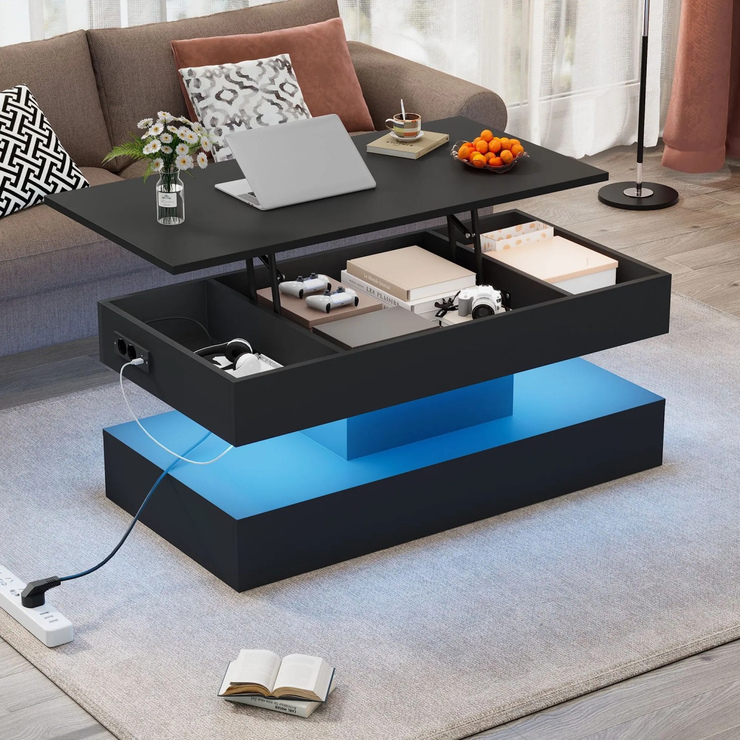 Merax Couchtisch Höhenverstellbar Mit LED Hydraulik Stauraum Wohnzimmertisch kaufen bei OBI