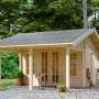 Skan Holz Freizeithaus Luzern, 380x300 cm, Naturholz Gartenhaus mit Anbau.