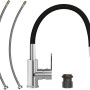 baliv Küchenarmatur KI-1100 Chrom-Schwarz mit flexiblem, schwenkbarem Auslauf und Anschlussschläuchen.