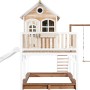 Axi Liam Spielhaus mit Doppelschaukel, braun-weiß mit Rutsche. Spielturm mit Schaukel und Sandkasten.