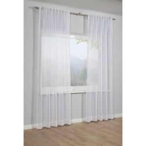 Weißer, transparenter Bennetti Schal Voile mit Gardinenband, 140x245 cm, vor Fenster.