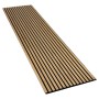 Akustikpaneel Eiche geölt, Wandverkleidung mit schwarzen MDF-Leisten auf Akustikfilz, 240 cm lang.