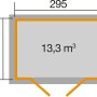 Grundriss Weka Gartenhaus 264 mit Pultdach, Maße 295x209 cm, Volumen 13,3 m³.