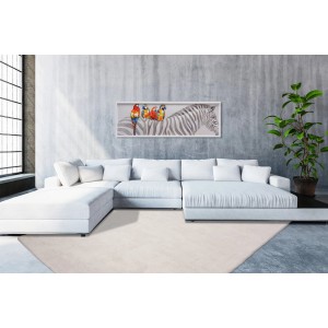 Lalee Kurzflorteppich Velluto 400 Ivory, 80x150 cm, im Wohnzimmer.