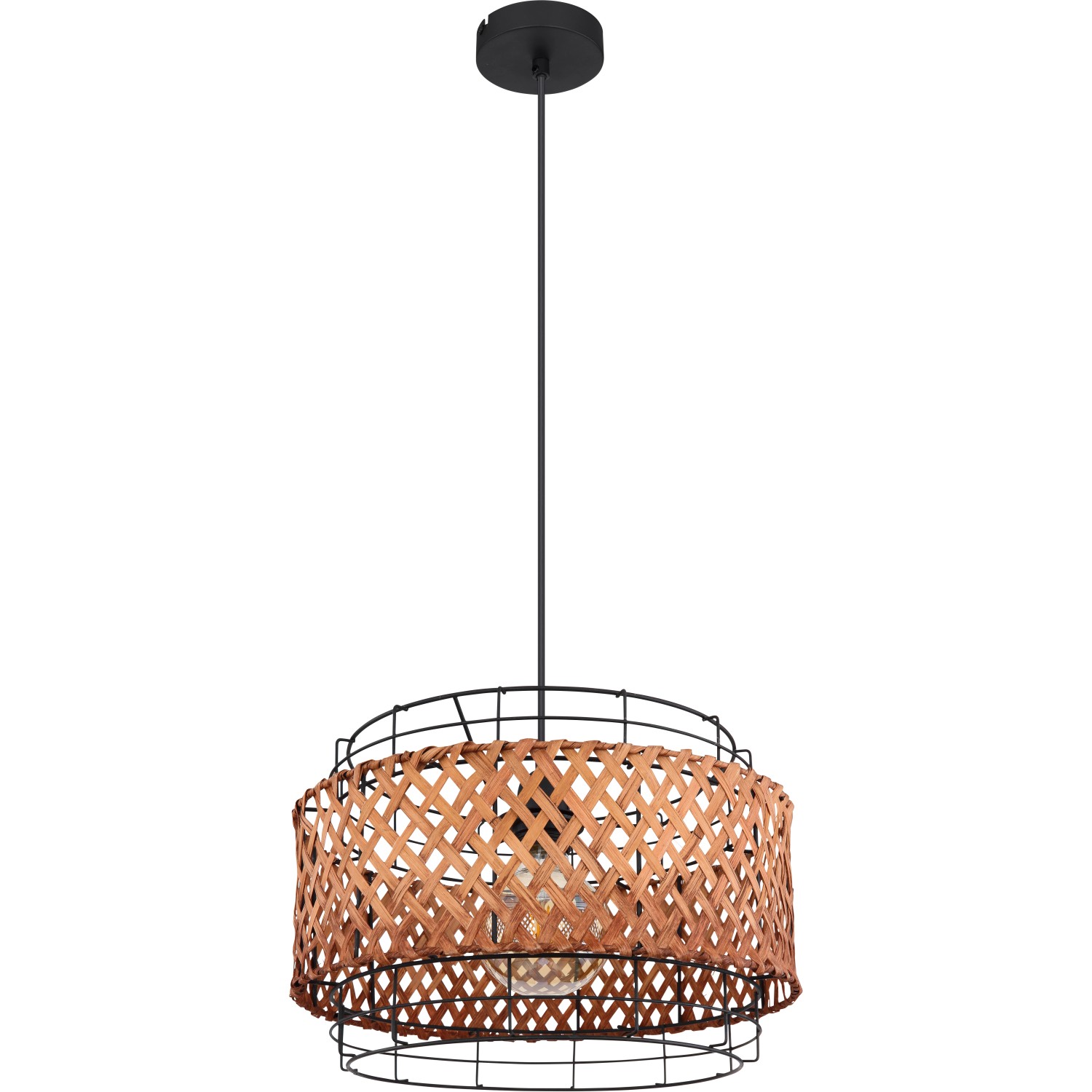 Schwarze Globo Hängeleuchte Gina, 35 cm, mit Bambus-Akzent für gemütliches Licht.