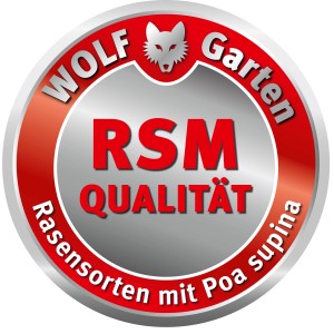 Siegel: Wolf-Garten Premium-Rasen LP 50 Schatten und Sonne mit RSM Qualität.