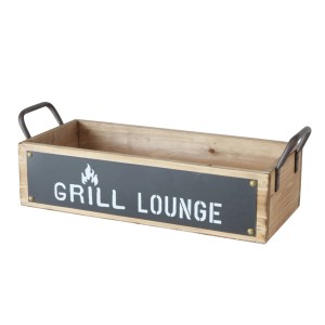 Schwarzes Boltze Tablett "Grill Lounge" aus Holz und Metall, 13x16x42cm, zur Küchenorganisation.