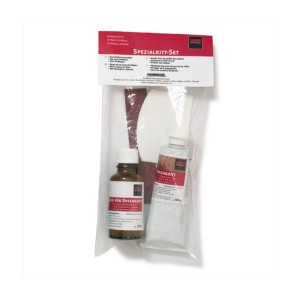 HARO Spezialkitt Weiß Set für Laminat & Parkett: Ausbesserungspaste, Lack, Spachtel, Schleifpapier.