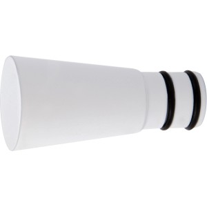 Weißes Gardinenstangen-Endstück in Kegelform, passend für Stangen mit 19 mm Durchmesser.