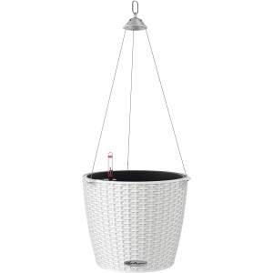 Weiße Lechuza Hängeampel Nido Cottage Ø 27 cm mit Bewässerungssystem und Edelstahlaufhängung.