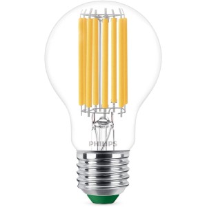 Klares Philips E27 LED-Leuchtmittel in Glühlampenform, 7,3W, 1535lm, warmweißes Licht.