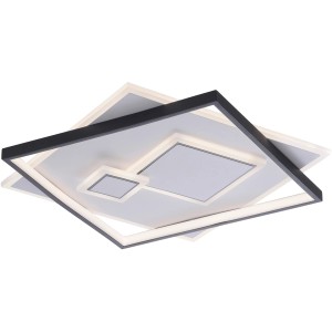 Moderne, weiße LED-Deckenleuchte Mailak (57x57 cm) von Paul Neuhaus mit schwarzem Rahmen.