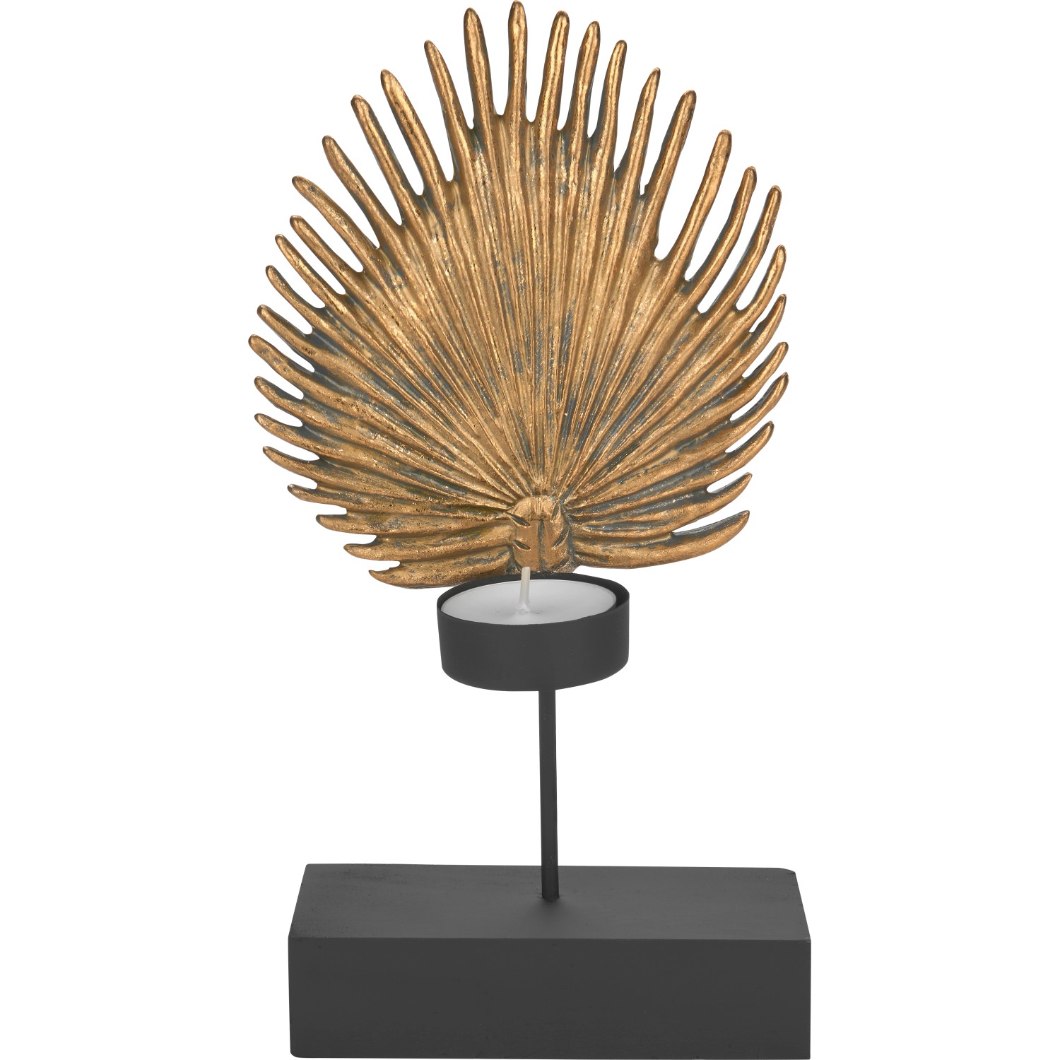 Gold-schwarzer Kerzenhalter Dekoblatt Dark Wonder, 21x14x15cm, trendige Deko für Wohnraum.