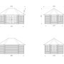 Skizze des Palmako Holz-Pavillon Hanna, grau grundiert, mit Maßangaben.